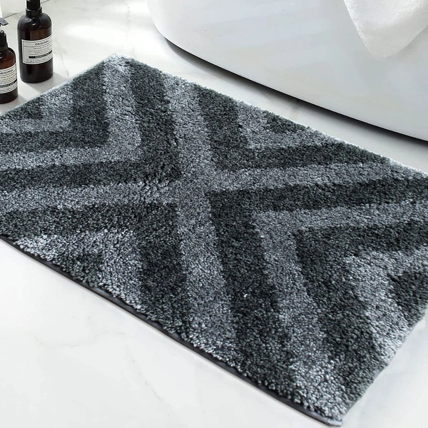 Luxe Home International Tokyo Crosswave Bathmat Microfiber Anti Skid Super Soft 1 Pieces ( Grey, 45 Cm x 75 Cm ) - 45x75 cm, Grey