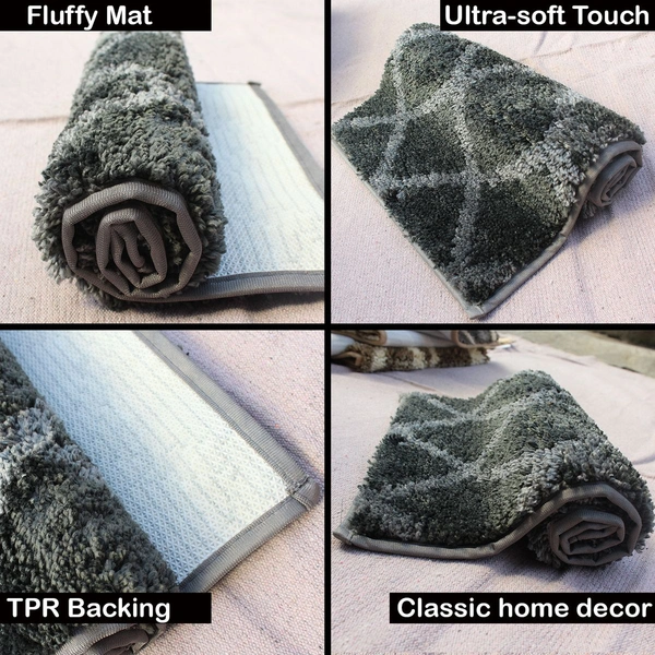 Luxe Home International Tokyo Diamond Bathmat Microfiber Anti Skid Super Soft 1 Pieces ( Grey, 45 Cm x 75 Cm ) - 45x75 cm, Grey