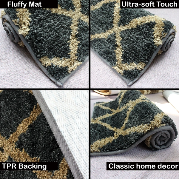Luxe Home International Tokyo Diamond Bathmat Microfiber Anti Skid Super Soft 1 Pieces ( Anti Gold, 45 Cm x 75 Cm ) - 45x75 cm, Anti Gold