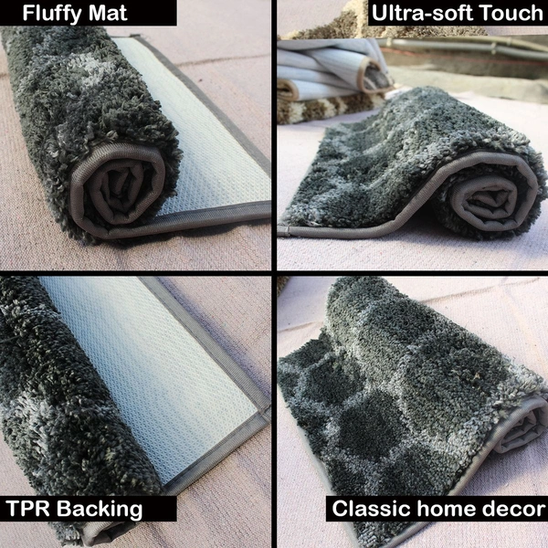 Luxe Home International Tokyo Honeycomb Bathmat Microfiber Anti Skid Super Soft 1 Pieces ( Grey, 45 Cm x 75 Cm ) - 45x75 cm, Grey