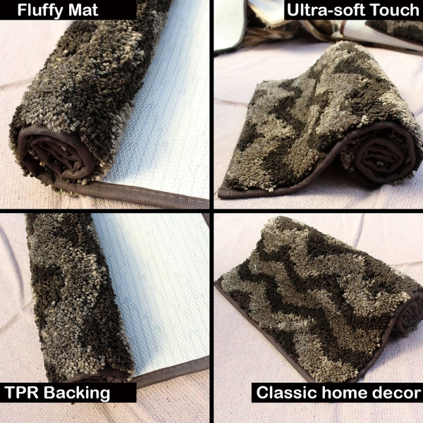 Luxe Home International Tokyo Waves Bathmat Microfiber Anti Skid Super Soft 1 Pieces ( Anthra, 45 Cm x 75 Cm ) - 45x75 cm, Anthra