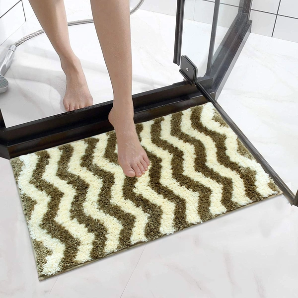 Luxe Home International Tokyo Waves Bathmat Microfiber Anti Skid Super Soft 1 Pieces ( Tobacco, 45 Cm x 75 Cm ) - 45x75 cm, Tobacco