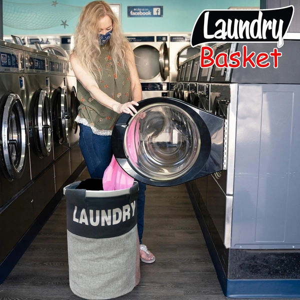 Luxe Home International Laundry Basket for Clothes Foldable, Waterproof Premium Aluminum Laundry Hamper Perfect for Bathroom, Bedroom, Kitchen (Round) Black - 40x40x55 Cm, Black