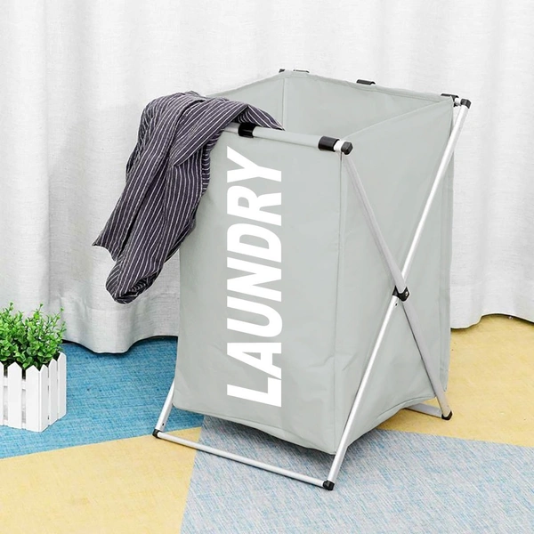 Luxe Home International Laundry Basket for Clothes Foldable, Waterproof Premium Aluminum Laundry Hamper Perfect for Bathroom, Bedroom, Kitchen (Rectangle) Grey - 30X35X50CM, Silver