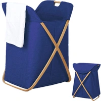 Luxe Home International Laundry Basket for Clothes, Premium Bamboo Big Storage Bag with Lid Multipurpose Used In Laundry Rooms, Bedrooms, Bathrooms (40x70 cm, Navy Blue) - 40X36X70CM, Navy Blue