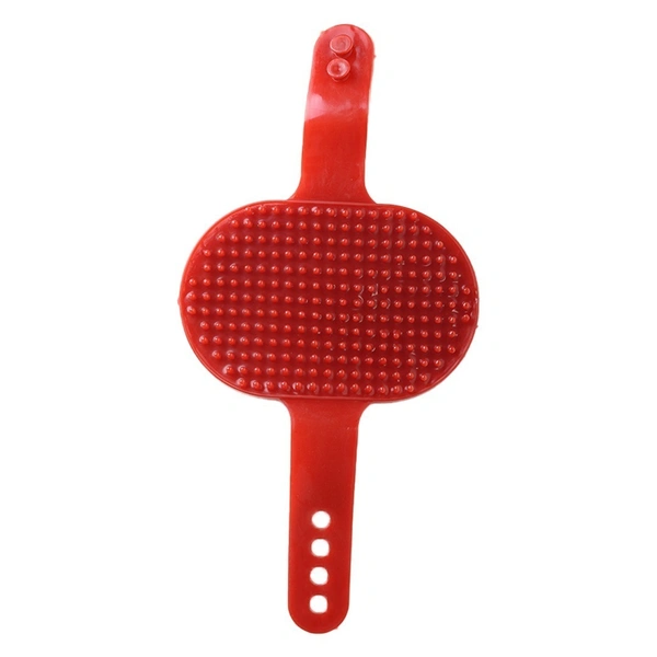 FAIRBIZPS Pet Bath Comb Massage Comb with Ring Handle Rubber Bristles Hand Brush Band Comb for Dogs & Cats (Red)