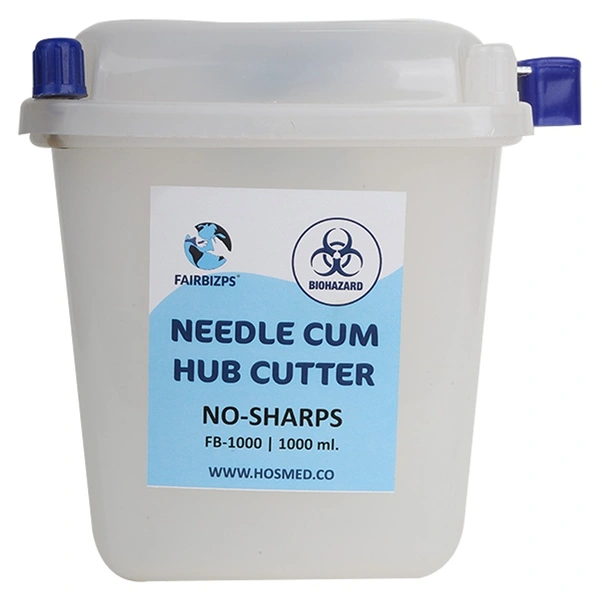 FAIRBIZPS ABS Needle Cum Syringe Hub Destroyer Manual Hub Cutter, Sharp Container 1000ML (White Translucent)