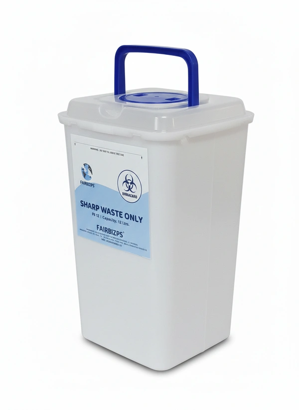 FAIRBIZPS 12 LTR Bio-Medical Sharps Container | Puncture Proof Plastic Disposal Bin for Needles