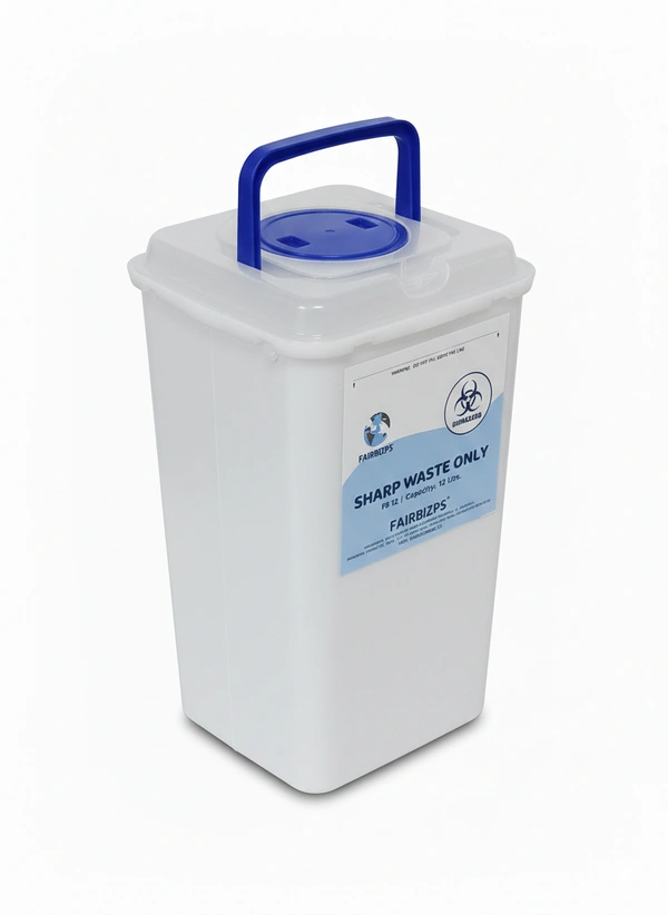 FAIRBIZPS 12 LTR Bio-Medical Sharps Container | Puncture Proof Plastic Disposal Bin for Needles