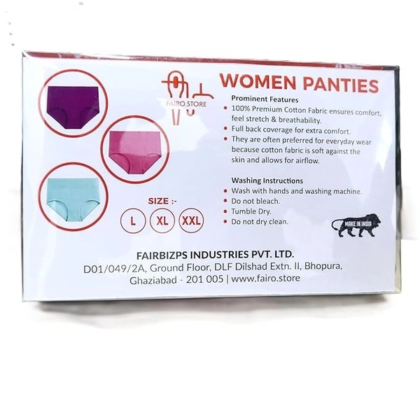 FAIRO STORE Women's Cotton Panties Comfortable Solid Panties Multicolor (XXL 100 cm) Panties (Pack of 3) - XXL (100 cm)