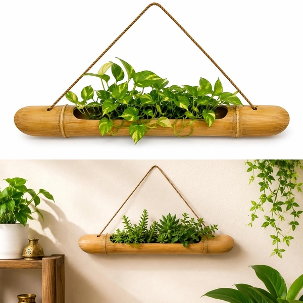 FAIRBIZPS HDPE Grow Bag and Bamboo Vase Combo for Home & Garden Decor | Reusable Heavy Duty Planter Bag with Decorative Bamboo Flower Vase | Indoor & Outdoor Gardening & Living Room Decoration Set