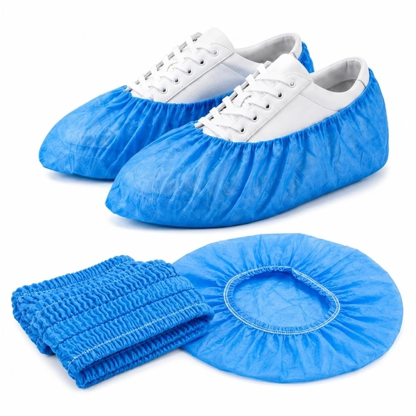 FAIRBIZPS Disposable PPE Hygiene Combo Pack with 50 Pcs Bouffant Caps & 50 Pairs Shoe Covers | Breathable Protective Kit for Hospital Kitchen Lab Cleaning & Hygiene Use