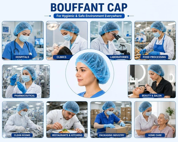 FAIRBIZPS Disposable PPE Hygiene Combo Pack with 50 Pcs Bouffant Caps & 50 Pairs Shoe Covers | Breathable Protective Kit for Hospital Kitchen Lab Cleaning & Hygiene Use