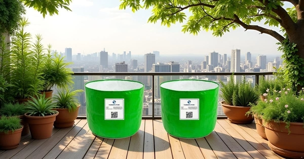 FAIRBIZPS HDPE Grow Bag and Bamboo Vase Combo for Home & Garden Decor | Reusable Heavy Duty Planter Bag with Decorative Bamboo Flower Vase | Indoor & Outdoor Gardening & Living Room Decoration Set