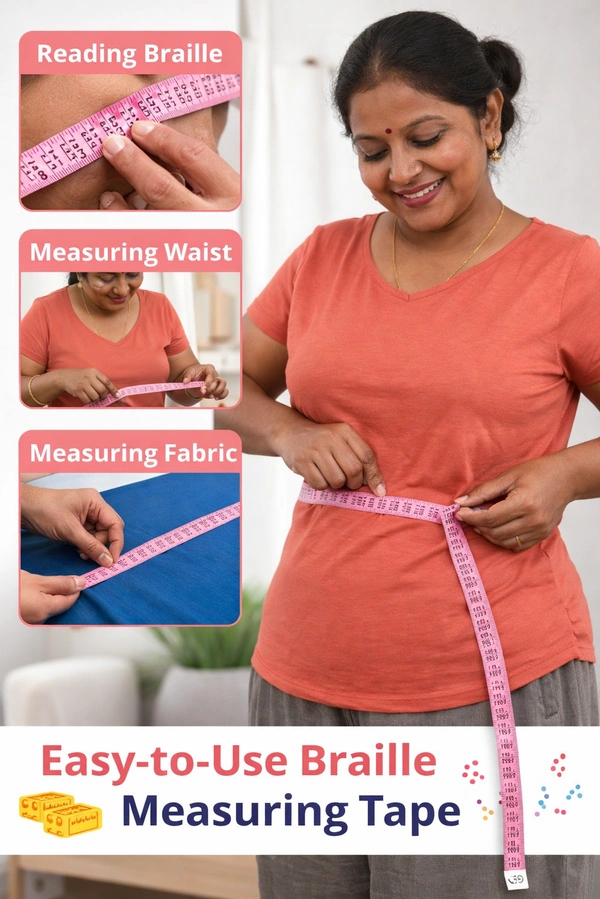 FAIRBIZPS Soft Measuring Tape for Visually Impaired with Braille Markings | Accurate Tailoring & Fabric Measurement Ruler | Lightweight, Flexible & Portable Measuring Tape for Sewing, Craft & Daily Use