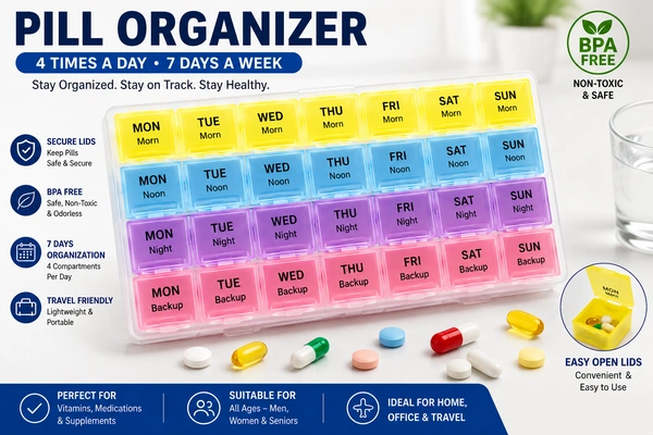 FAIRBIZPS Pill Medicine Organizer Reminder Storage Box 7-Day Medicine Planner Tablet Storage Container