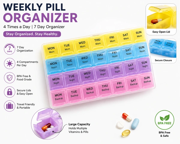 FAIRBIZPS Pill Medicine Organizer Reminder Storage Box 7-Day Medicine Planner Tablet Storage Container
