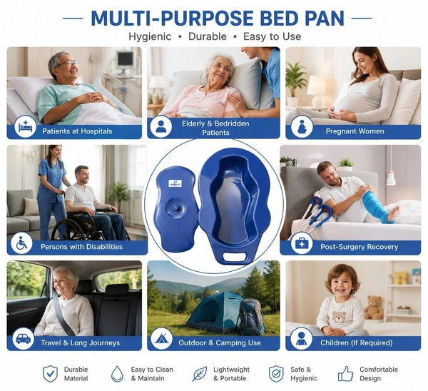 FAIRBIZPS Bed Pan With Lid Unisex Portable Bed Pan Polypropylene Bed Pan For Unisex Adults - Blue