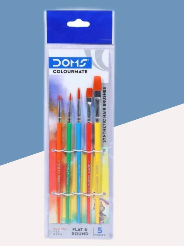 Doms Colourmate Synthetic Hair Brushes Set Round & Flat ( Pack of 5 )