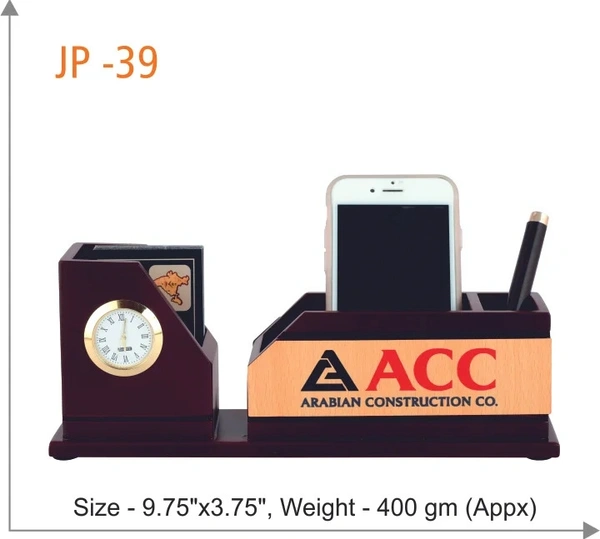 JP39 Wooden Pen Stand W/Clock