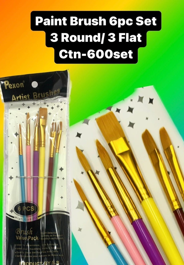 Paint Brush 6pc Set 3 Round/ 3 Flat