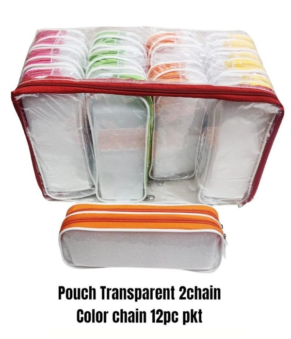 Pouch Transparent 2 Zip Color Chain (12pc Pack)