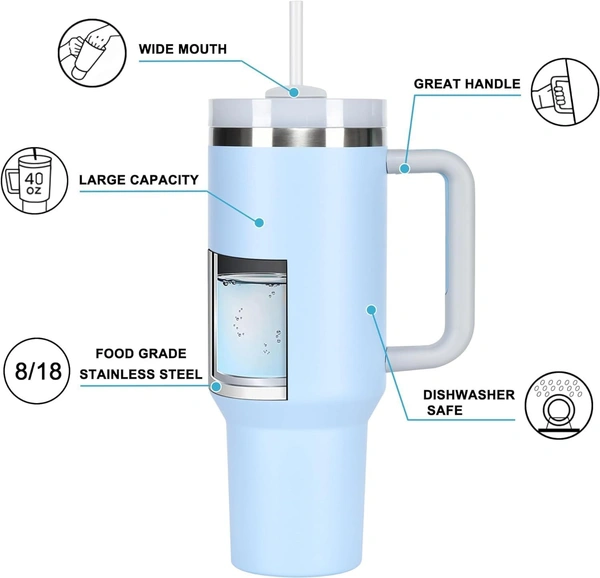 Tumbler Steel 1200ml Plain (Plastic Straw)