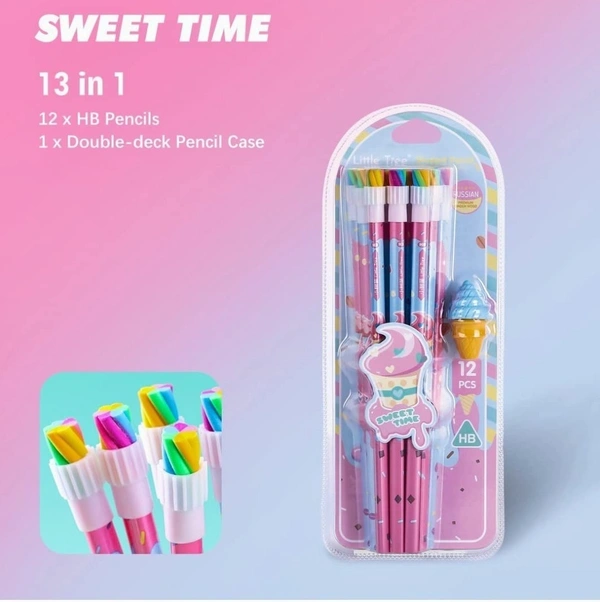 12pc Wooden Pencil W/Icecream Eraser Set