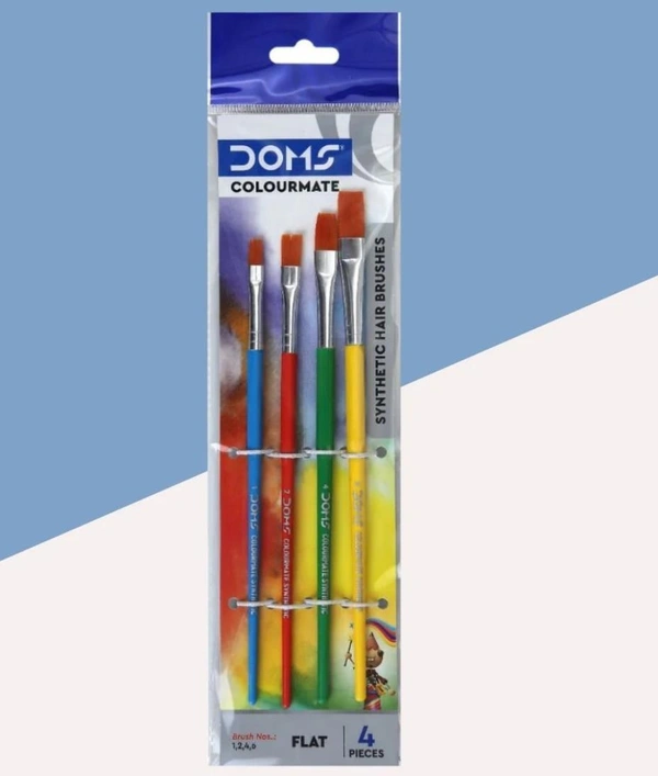 Doms Colourmate Synthetic Hair Flat Brushes Set : Creative Essentials ( Pack of 4 )