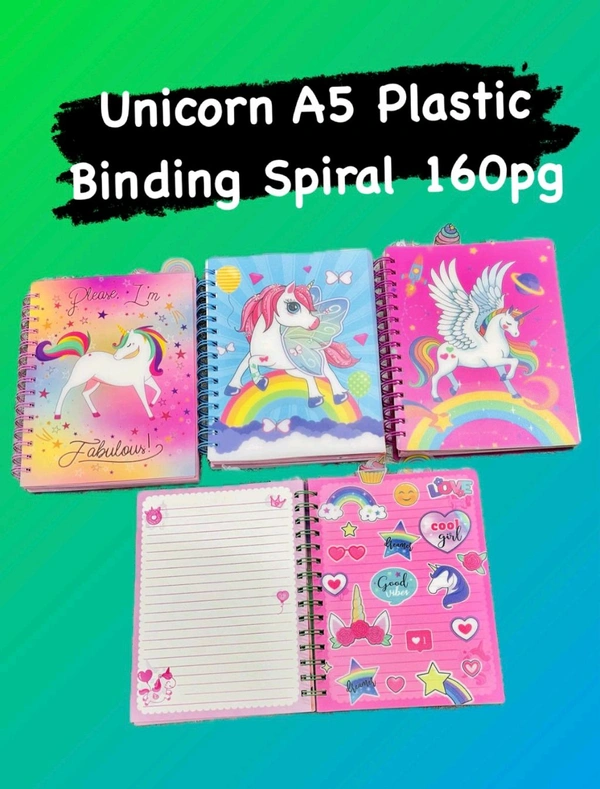 Diary Spiral Unicorn A5 160pg Plastic Binding