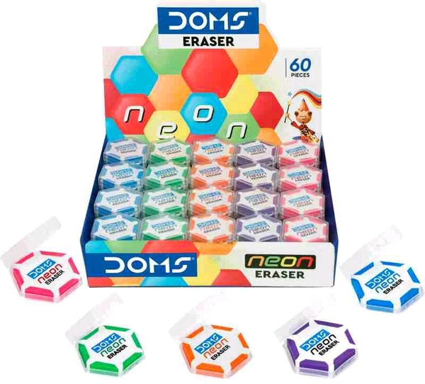 Doms Neon Hexa Dabbi Eraser (60pc Box)