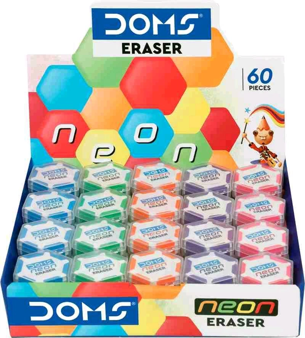 Doms Neon Hexa Dabbi Eraser (60pc Box)