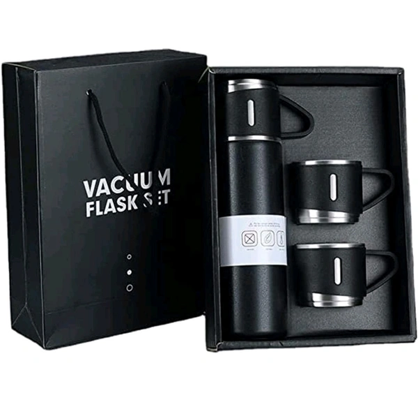 Vaccum Flask With 3pc Cup Set (Black)