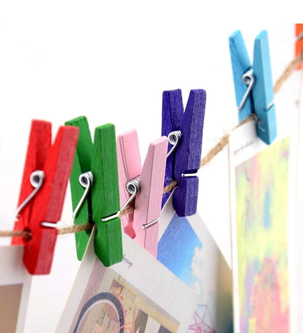 Wooden Clips Color With Thread (20pc)