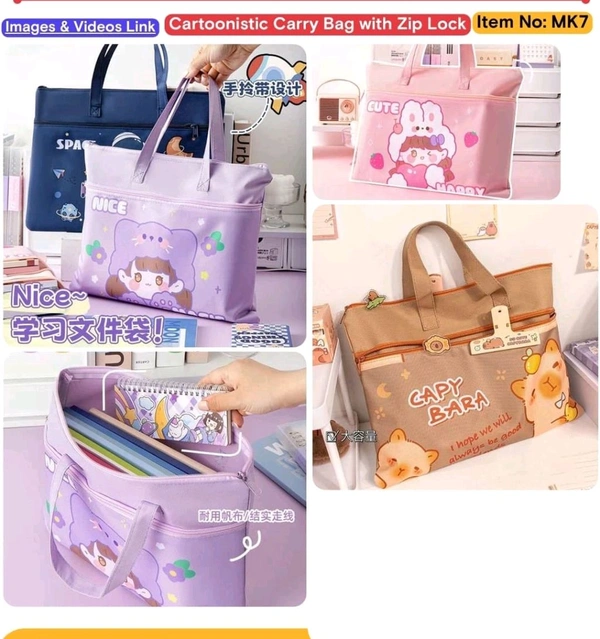 Cartoon Carry Bag With Zip Lock A4 - Mix Designs