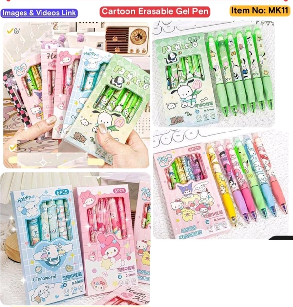 Cartoon Erasable Gel Pen Mix (6pc Set) - Blue