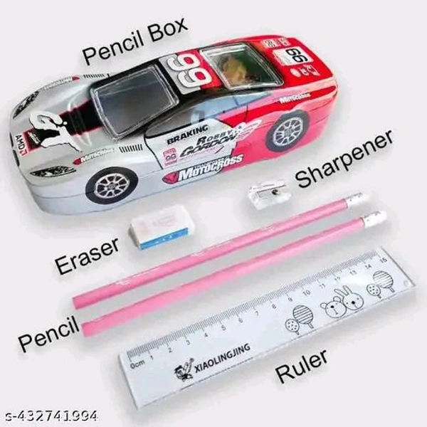 B-586-15 Metal Car Pencil Box W/Stationery Set