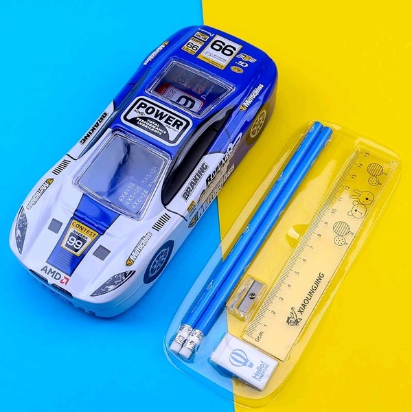 B-586-15 Metal Car Pencil Box W/Stationery Set