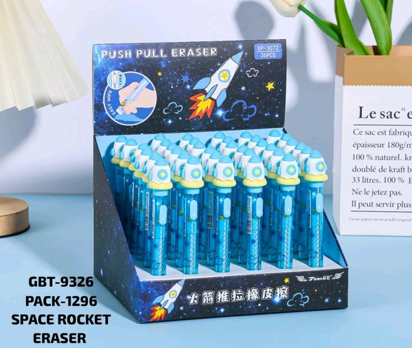 Rocket Push Pull Eraser (36pc)