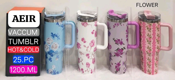Tumbler Flower Design 1200ml (Plastic Straw)