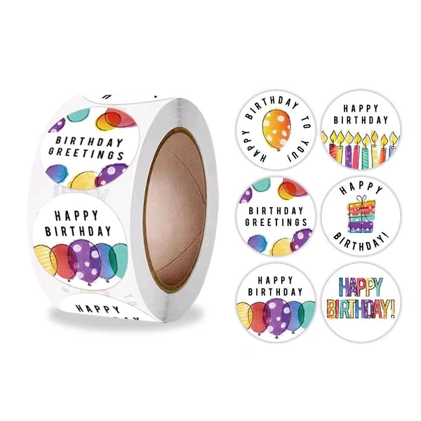 Happy Birthday Sticker Roll (500pc) Mix