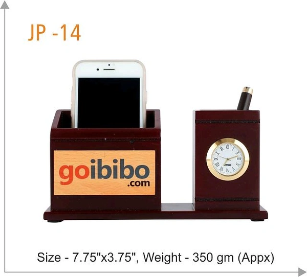 JP14 Wooden Pen Stand W/Clock