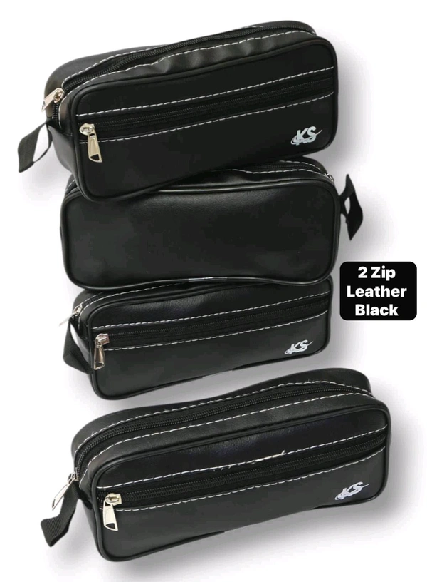 2 Zip Leather Black Capsule Pouch