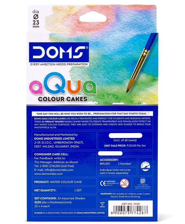 Doms Aqua Water Colour Cakes 24 Shades 120mrp