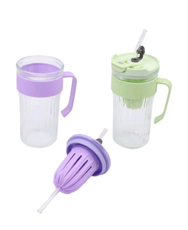 Glass Cup With Handle & Straw 580ml