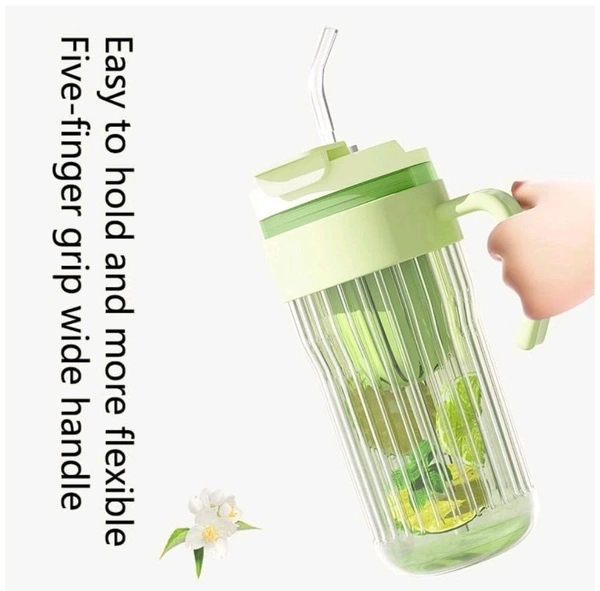 Glass Cup With Handle & Straw 580ml