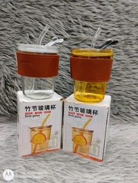 Glass Coffe Cup With Straw & Cover