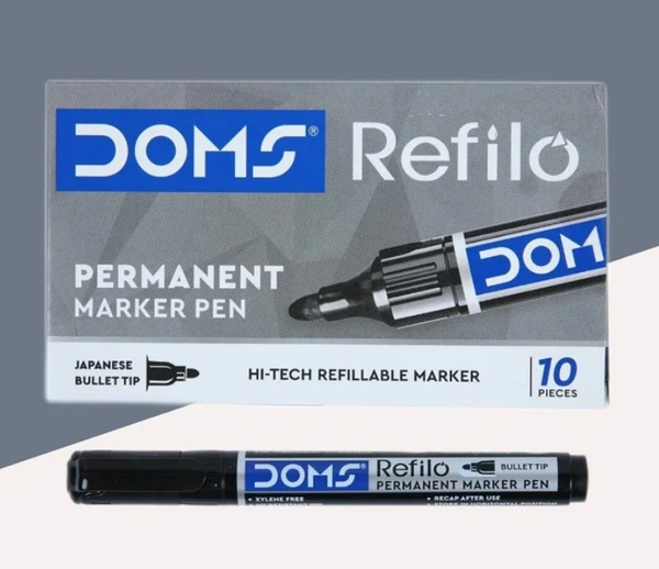 Doms Refilo Permanent Marker (10pc Pack) - Black