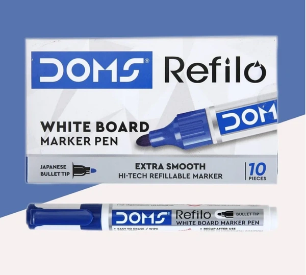 Doms Refilo White Board Marker Pen (10pc Pack) - Blue
