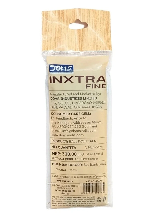 Doms Inxtra Fine Ball Pen (5pc) - Blue